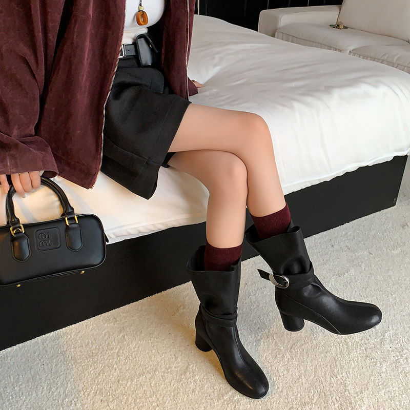 Karin Luna In Stock Spot Goods  Belt Buckle High Heel Large Tube Small Short Boots