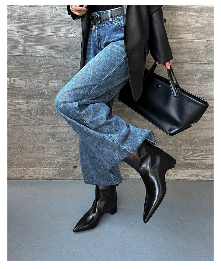 Karin Luna Elegant Pointed Toe Hidden Wedge Short Boots