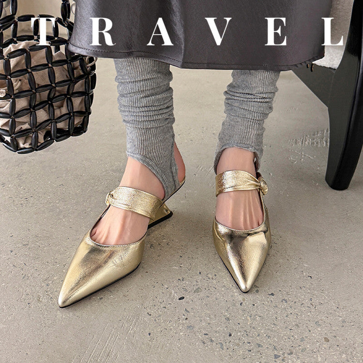 Karin Luna In Stock Spot Goods  Pointed Toe Irregular Heel Elegant Retro Strap Slippers