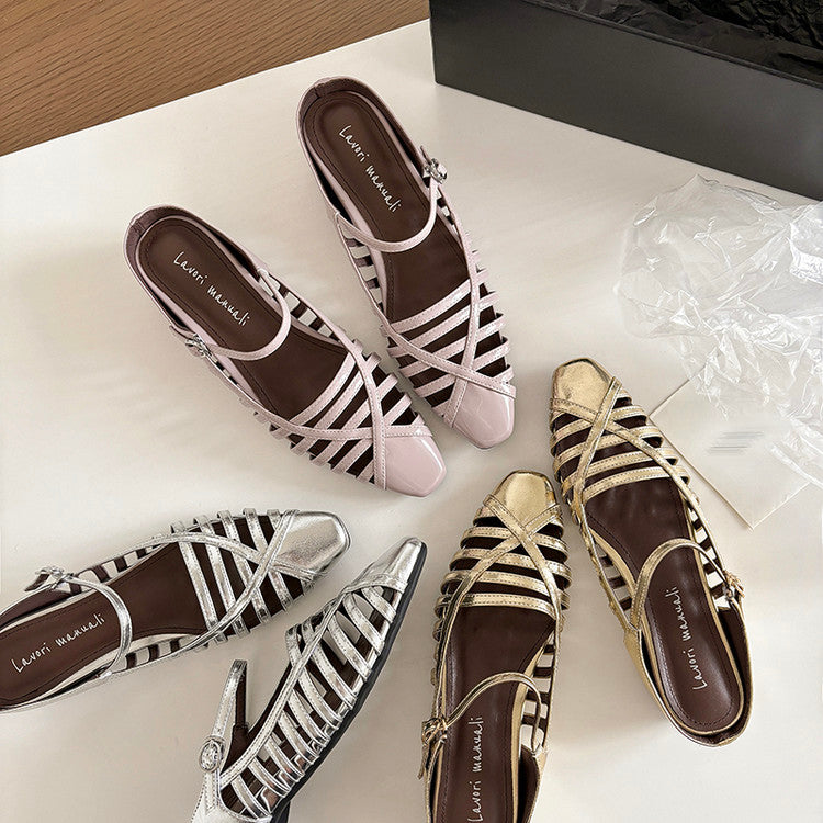 Karin Luna In Stock Spot Goods   French Retro Hollow Small Square Toe One-Strap Slippers