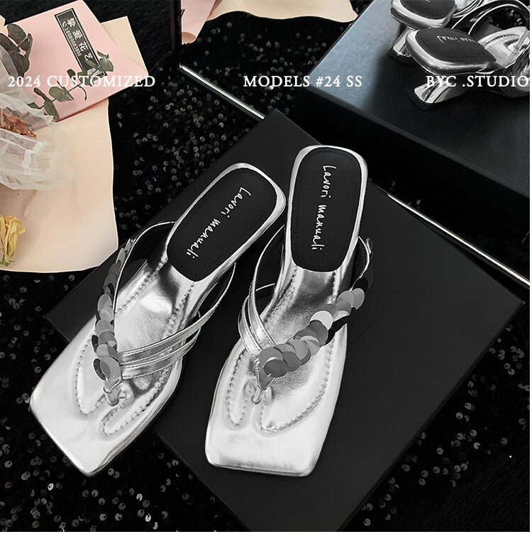 Karin Luna Exquisite Daughter~t Footrest with Rhinestones for a Sofa-like Feel  Sequin Flip-Flops