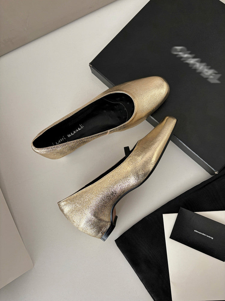 Karin Luna In Stock Spot Goods    Retro Elastic Band Chunky Heel Single Shoes