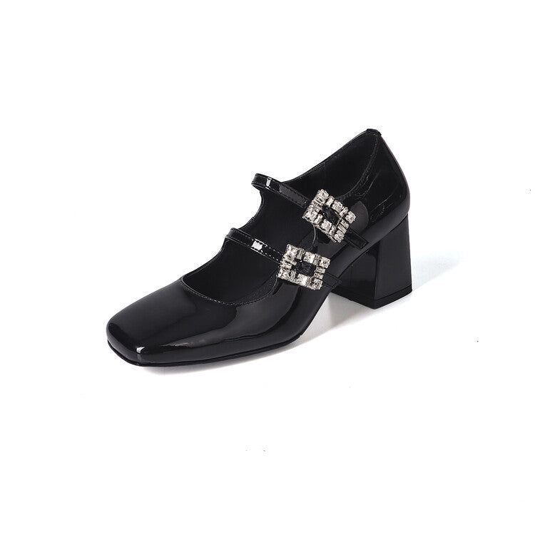 Karin Luna In Stock In stock   The heroine Ao~Square Toe High Heel One Strap Popular Rhinestone Mary Jane Shoes