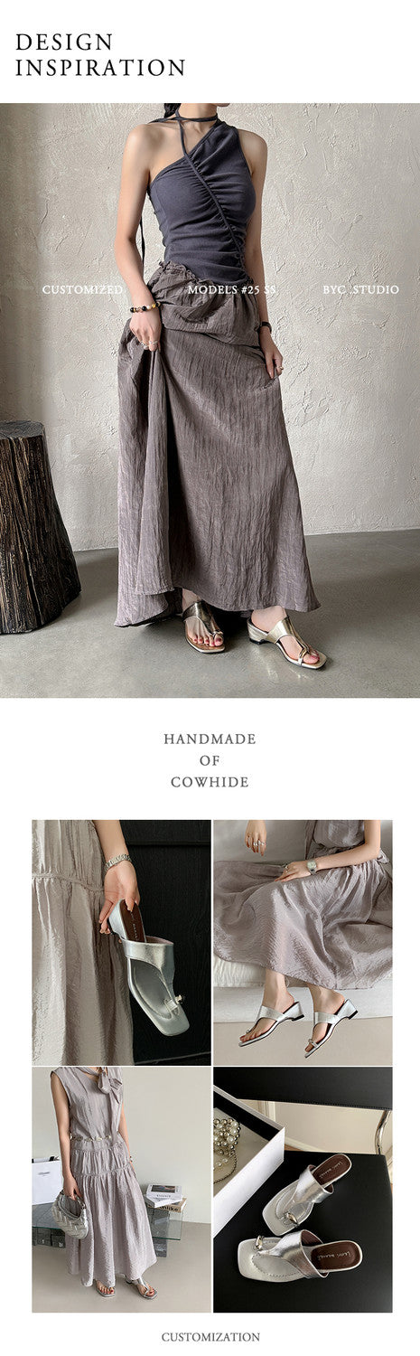 Karin Luna In Stock Spot Goods Clip-toe Square Toe Metal Buckle Minimalist Slippers