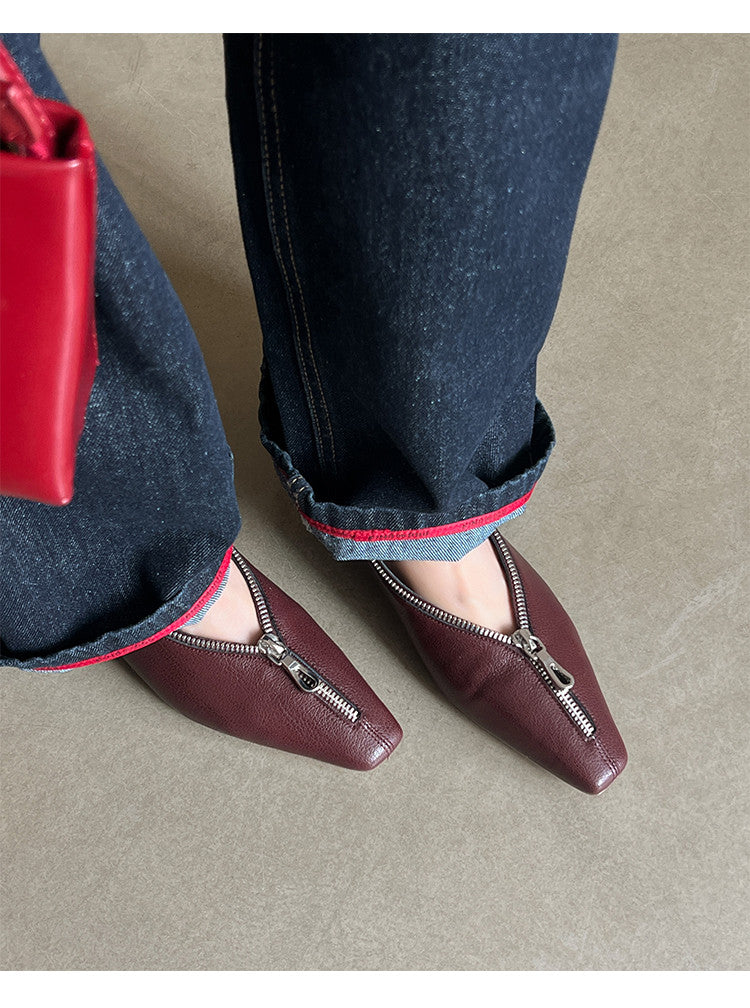 Karin Luna In Stock In Stock ~Basic Versatile Light Luxury Zipper Small Square Toe Flats
