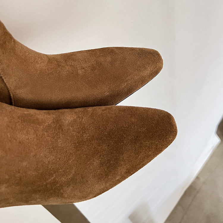 Karin Luna In Stock Spot Goods Vintage Cowhide Leather Chunky Heel Height Increasing Long Boots