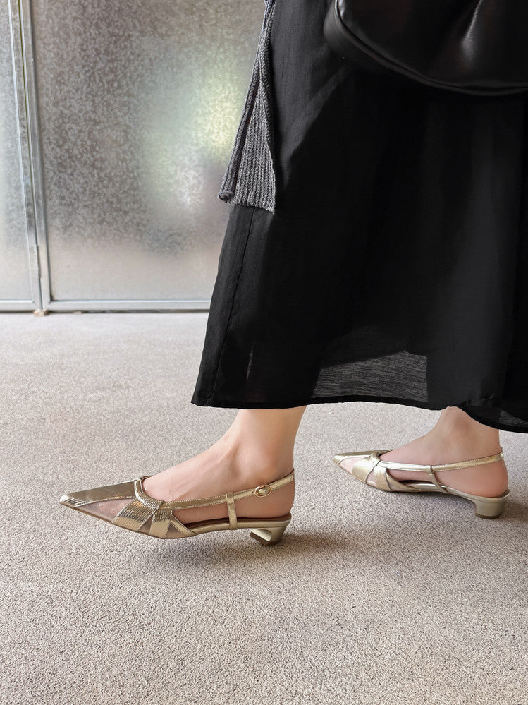 Karin Luna In Stock Spot Goods  Mesh Patchwork Pointed Toe Elegant Closed-Toe Sandals