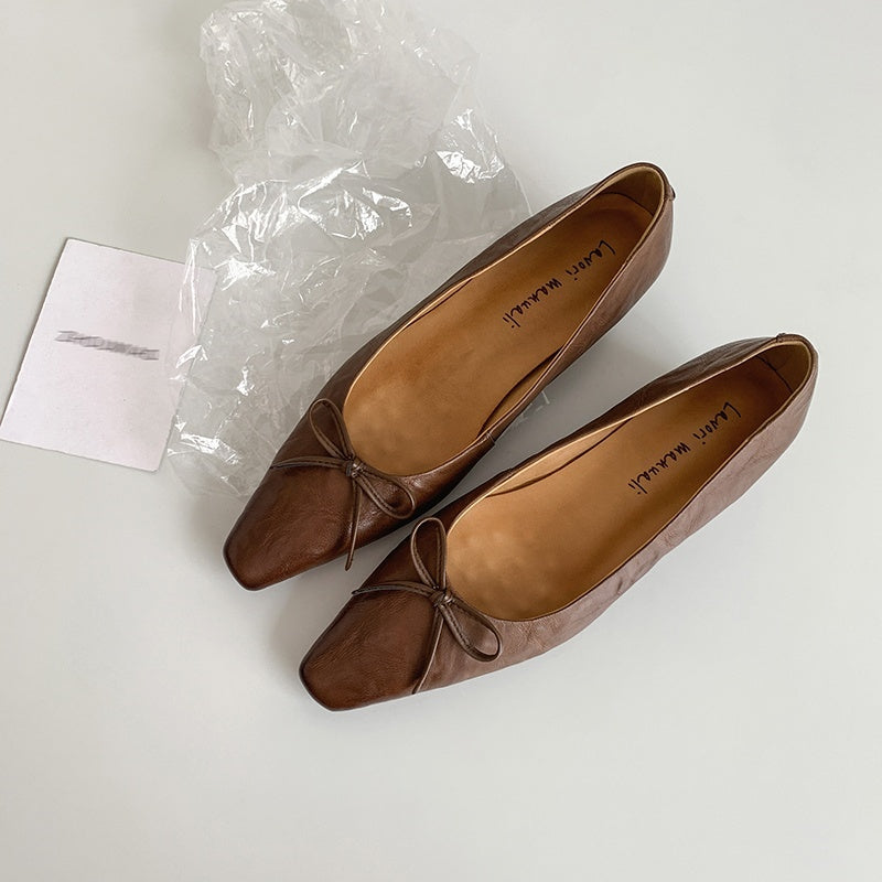Karin Luna Full Layer Inside and Out~Basic Versatile Small Square Toe Butterfly Knot Irregular Heel Single Shoes
