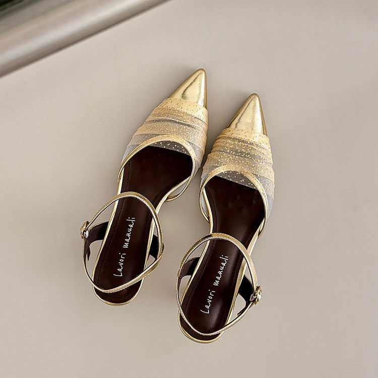 Karin Luna In Stock Spot Goods  Elegant Mesh Pointed Toe Sandals