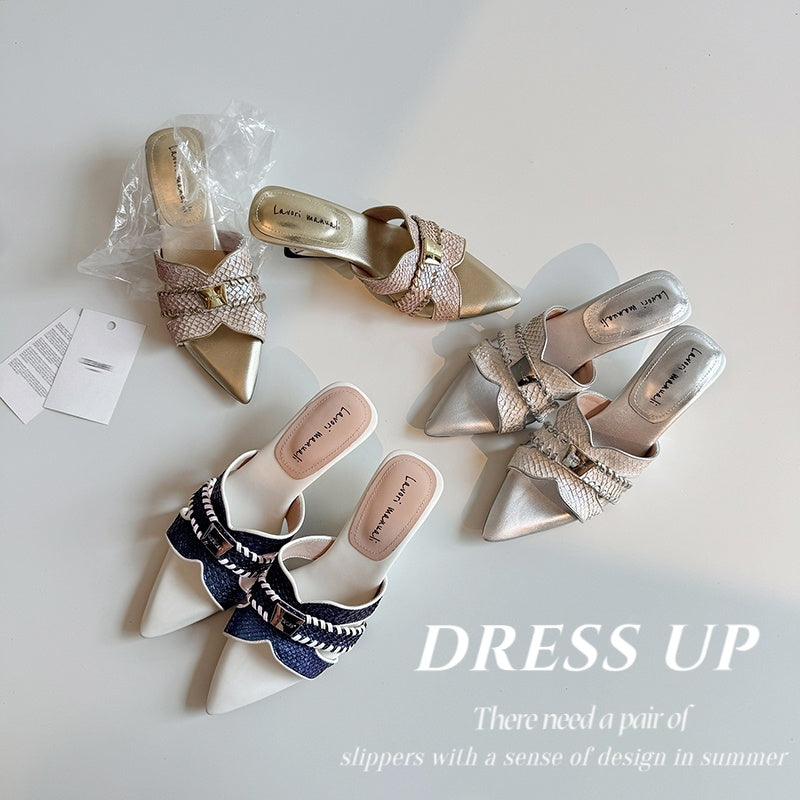 Karin Luna Fish Skin Series~Minimalist Pointed Toe Hot-Selling Unique Heel Slippers