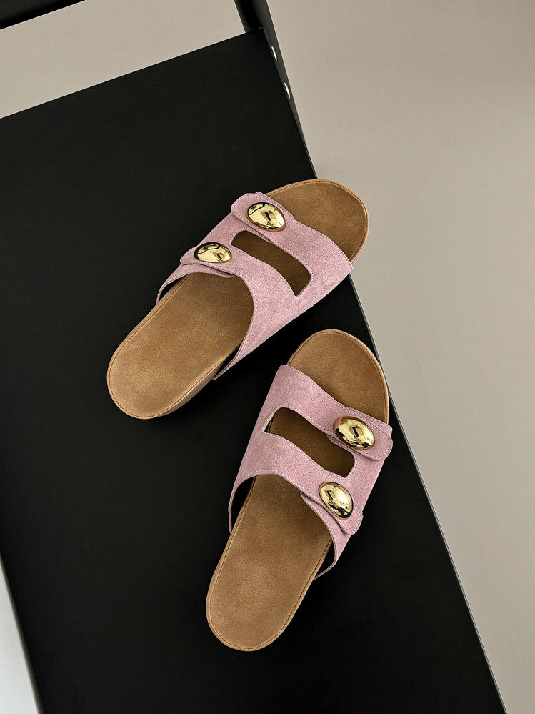 Karin Luna   Casual Style   Thick Sole Belt Buckle Slide Sandals