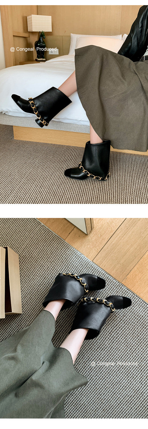Karin Luna Classic Style Fragrant Family Style Chunky Heel Chain Ankle Boots
