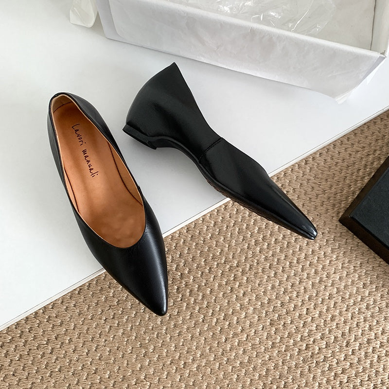 Karin Luna Full Layer Inside and Out~Basic Versatile Retro French Pointed Toe Irregular Heel Single Shoes