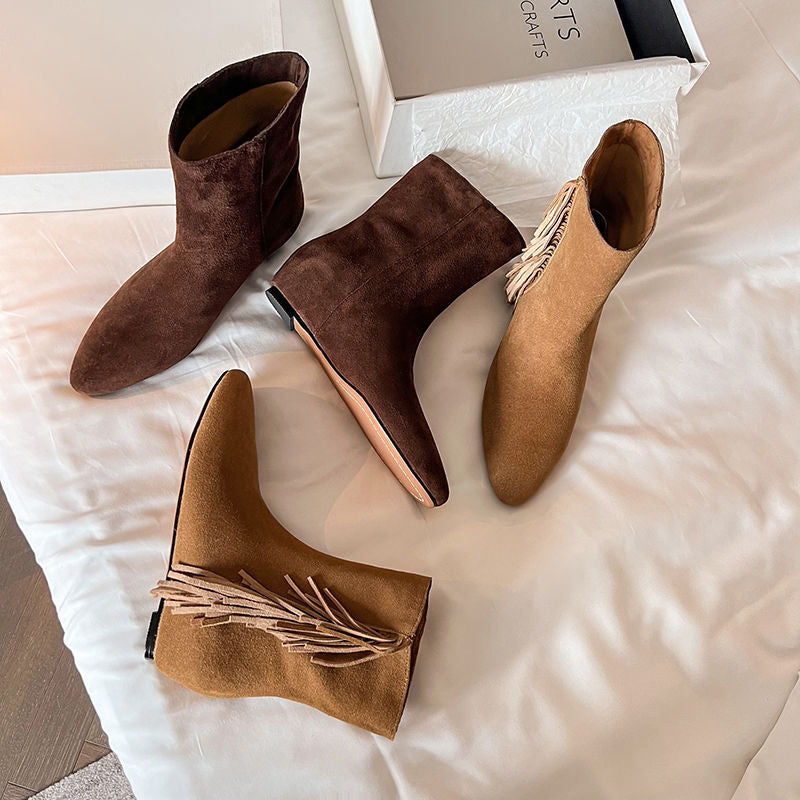 Karin Luna In Stock Spot Goods Tassel Square Toe Hidden Wedge Short Boots