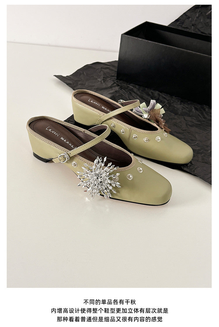 Karin Luna In Stock Spot Goods  Full-grain leather inside and out  Ultra Exquisite Round Toe Hidden Heel Closed-Toe Slippers