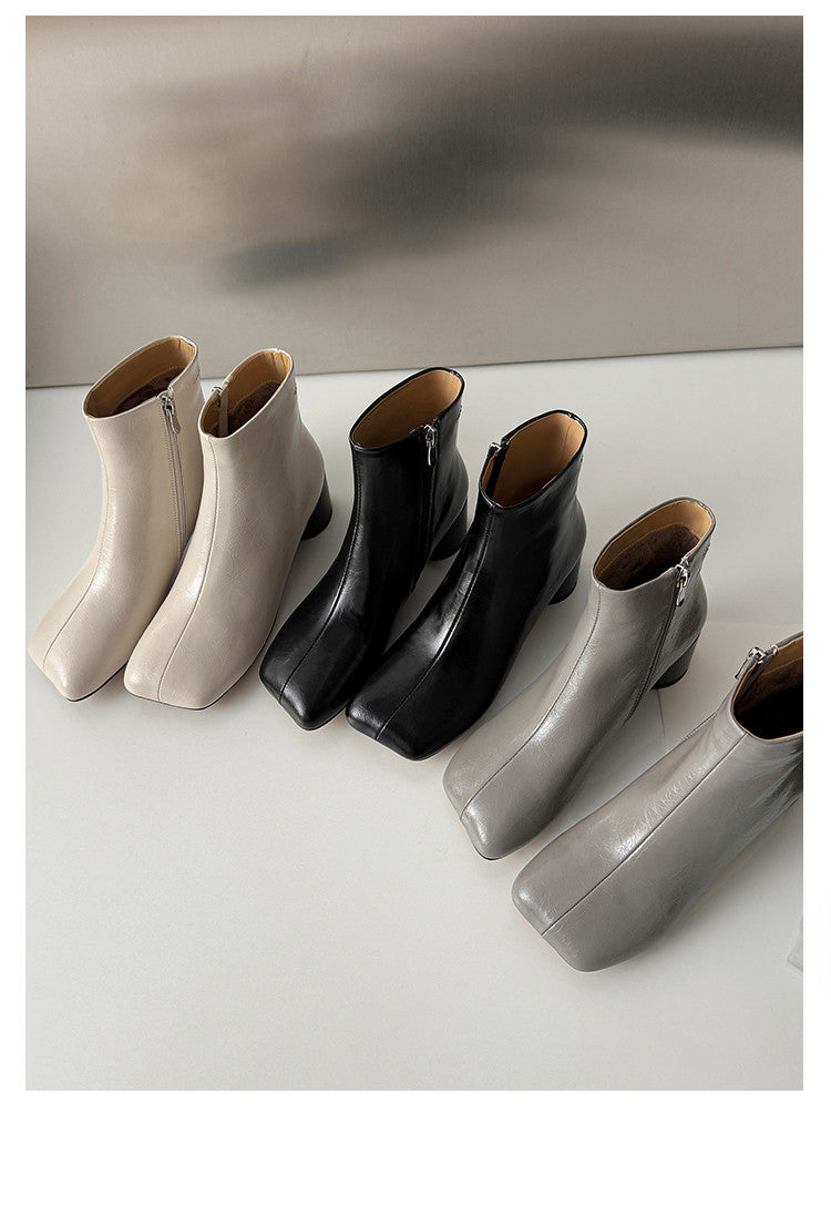 Karin Luna French Style Square Toe Chunky Heel Ankle Boots