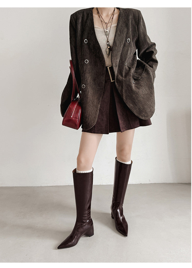 Karin Luna Elegant Style Pointed Toe Internal Height Increase Long Boots