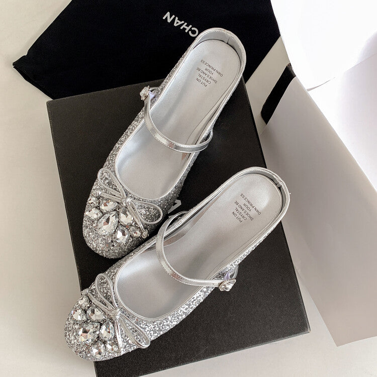 Karin Luna In Stock In Stock  Rhinestone One-Strap Round-Toe Slip-On Height-Increasing Soft Slippers