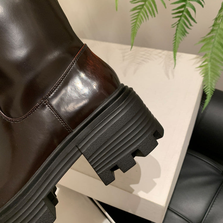 Karin Luna In Stock In Stock  Round Toe Thick Sole Belt Buckle Side Zipper Knight Boots