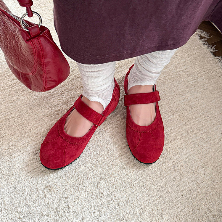 Karin Luna Casual Shoes Series~  In Stock In Stock Magic Tape Round Toe Internal Height Increase Single Strap Flats