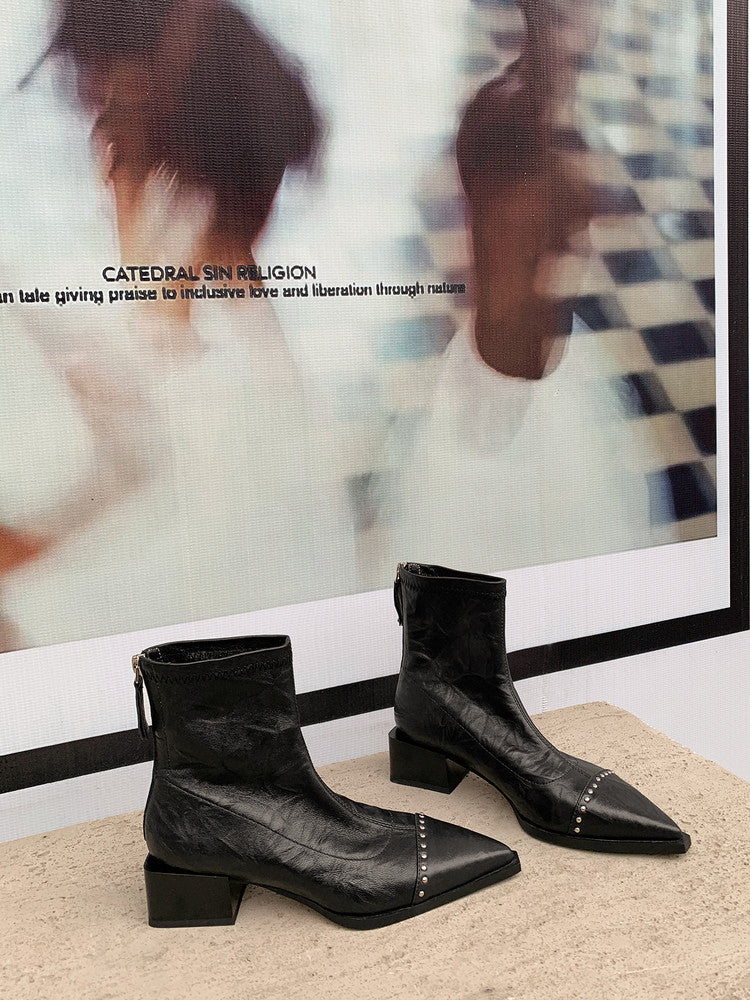 Karin Luna In Stock In Stock Slim Boots Series~Pointed Toe Rivet Slim Short Boots