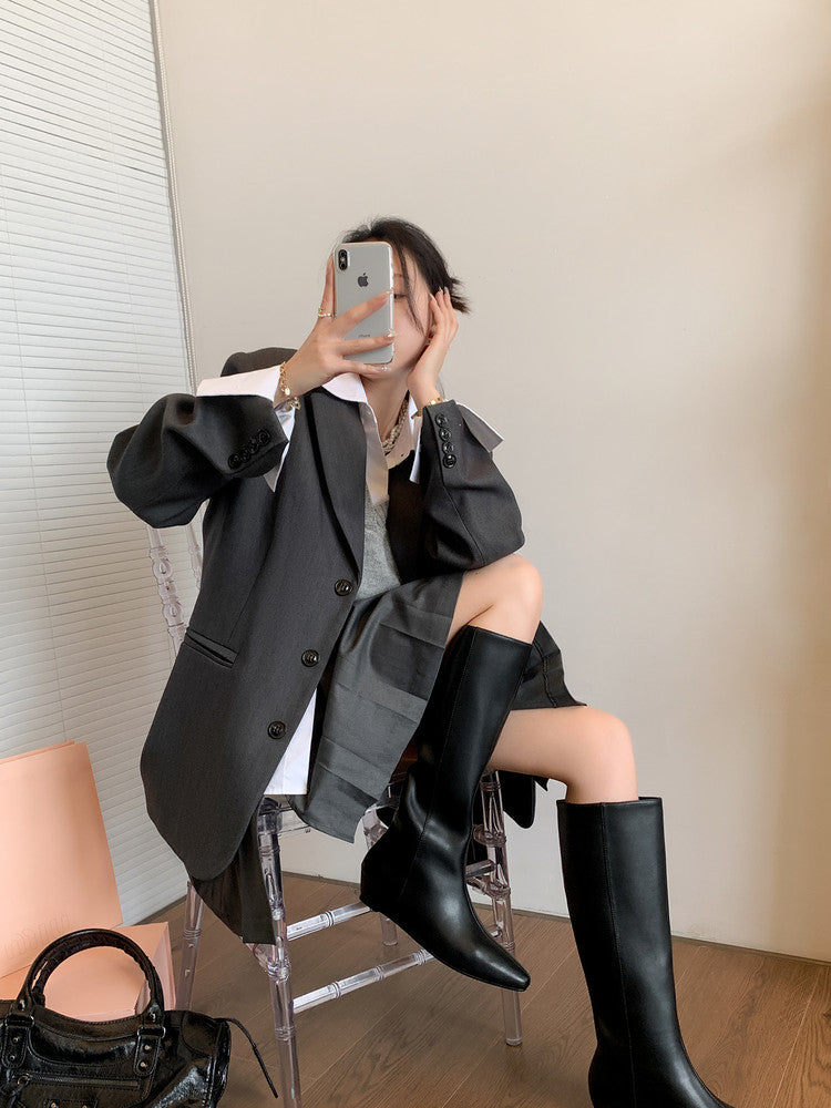 Karin Luna In Stock  In-stock Square Toe Straight Slip-on Long Boots