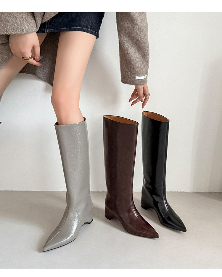 Karin Luna Minimalist Style High Tube Pointed Toe Hidden Heel Boots