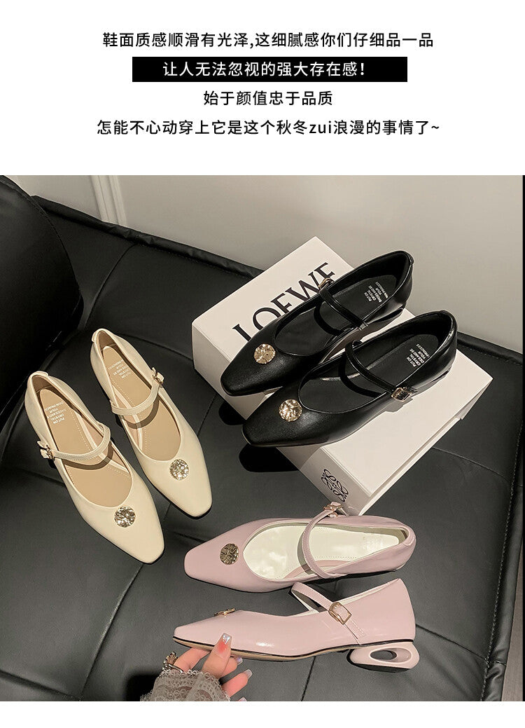 Karin Luna Camellia Story~In stock  Full Leather Shallow Mouth Single Shoes