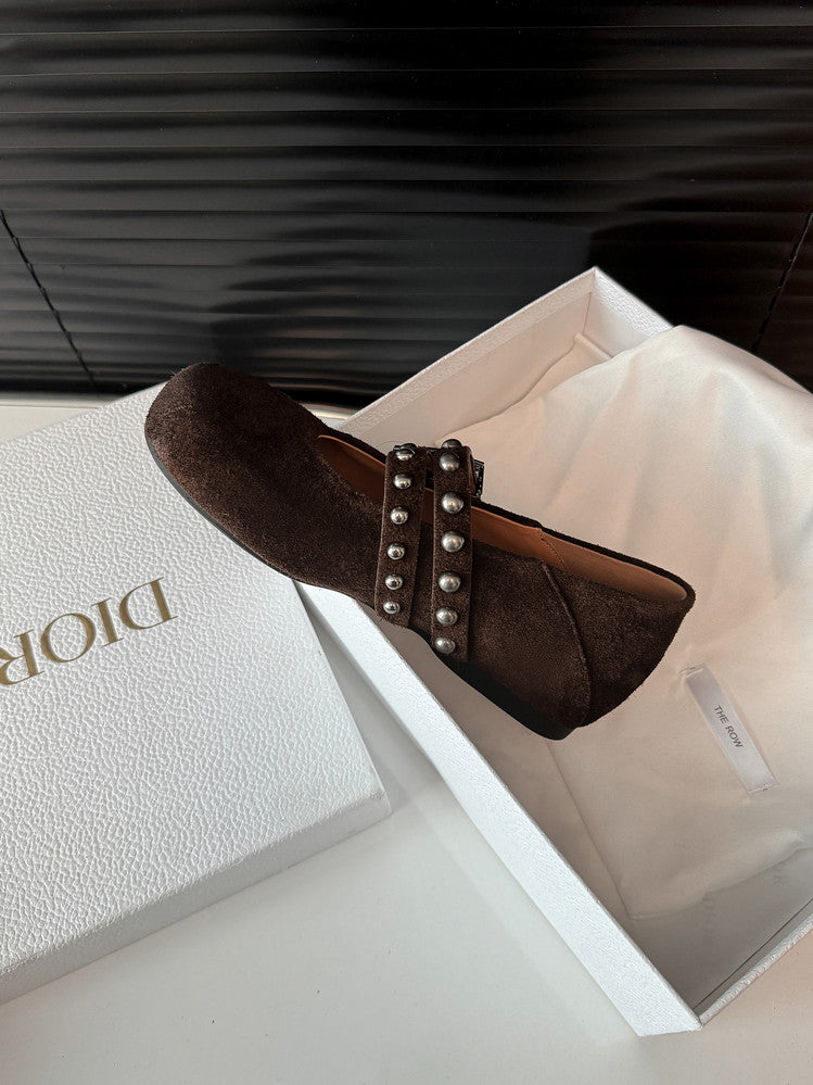 Karin Luna Hot Item Hot Item Punk Style One-Strap Round-Toe Suede Leather Height-Increasing Flats