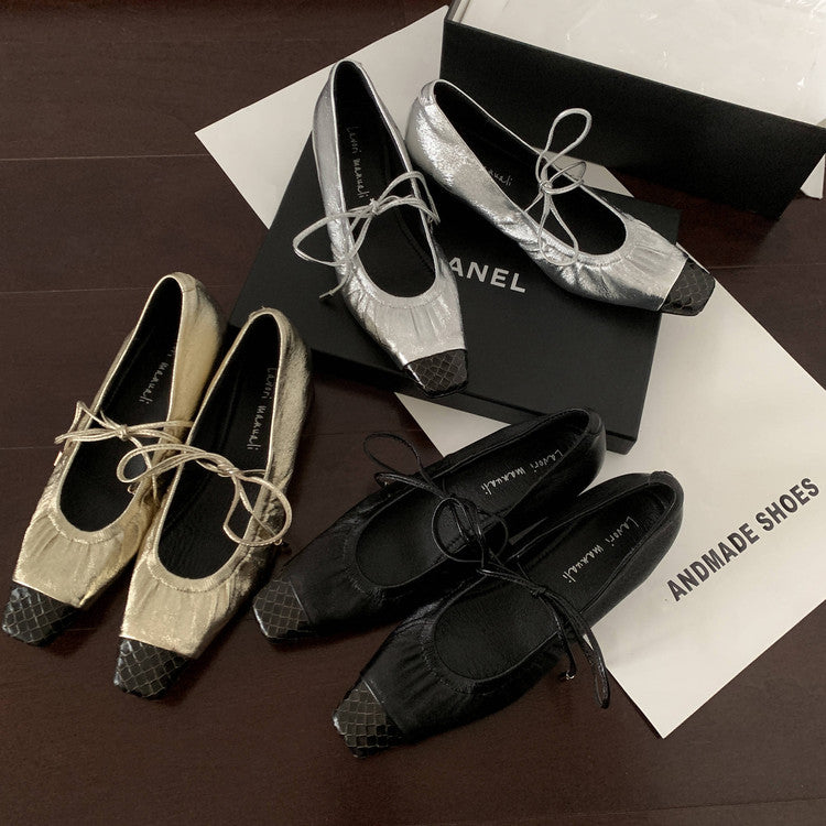 Karin Luna In Stock Spot Goods  Retro Sweet Bowknot Granny Wrinkled Single Shoes