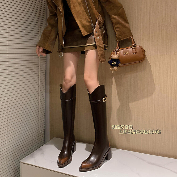 Karin Luna Bestseller  Popular Understood everything  Basic Elegant Outfit Pointed Toe Chunky Heel Full Cowhide I Am A Knight Boots