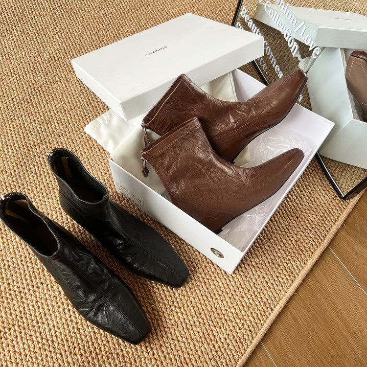 Karin Luna In Stock Spot Goods Slim Series  Hidden Wedge Small Square Toe Back Zipper Short Boots