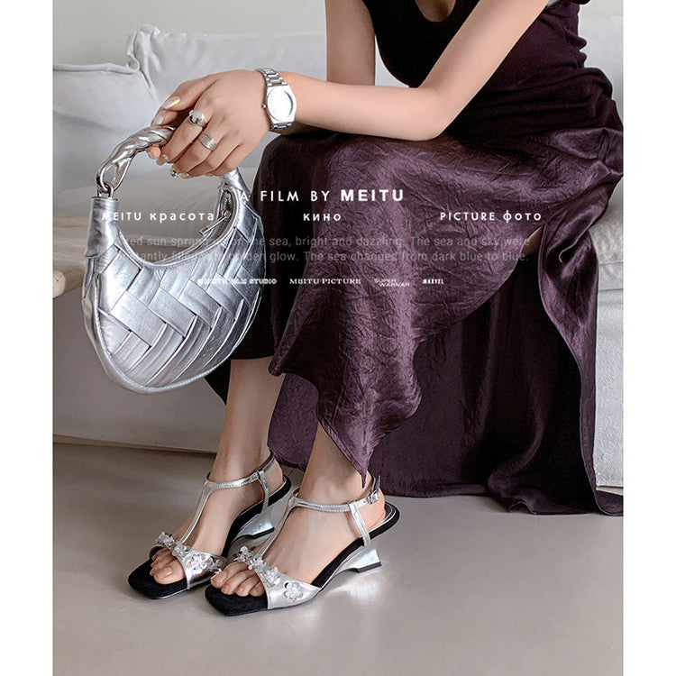 Karin Luna Hot-Selling Sequin Floral Series ~  Square Toe Irregular Heel Square Toe Sandals