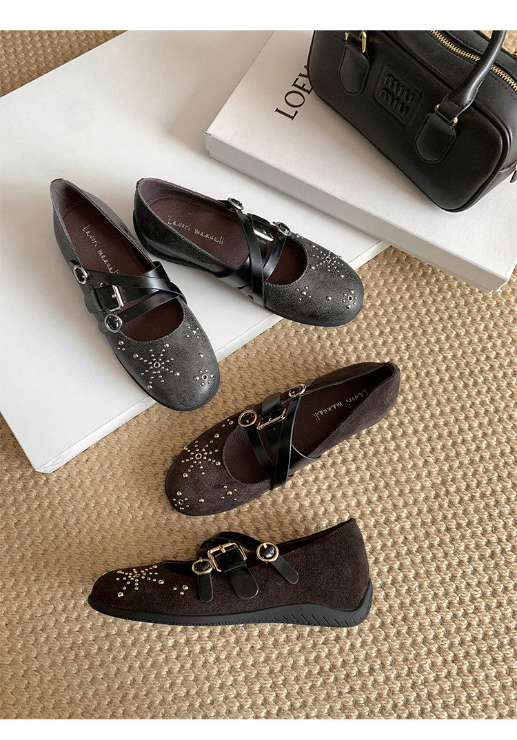 Karin Luna In Stock Spot Goods Studded Rivet Hidden Wedge Mary Jane Shoes