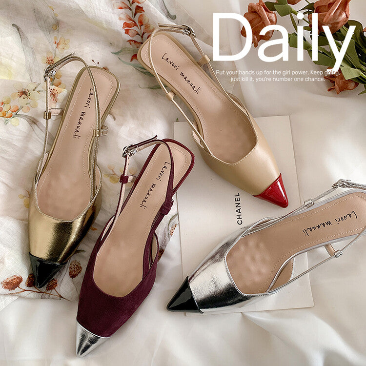 Karin Luna In Stock 24New Year's stock is now available Color Block Pointed Toe Full Leather Sandals