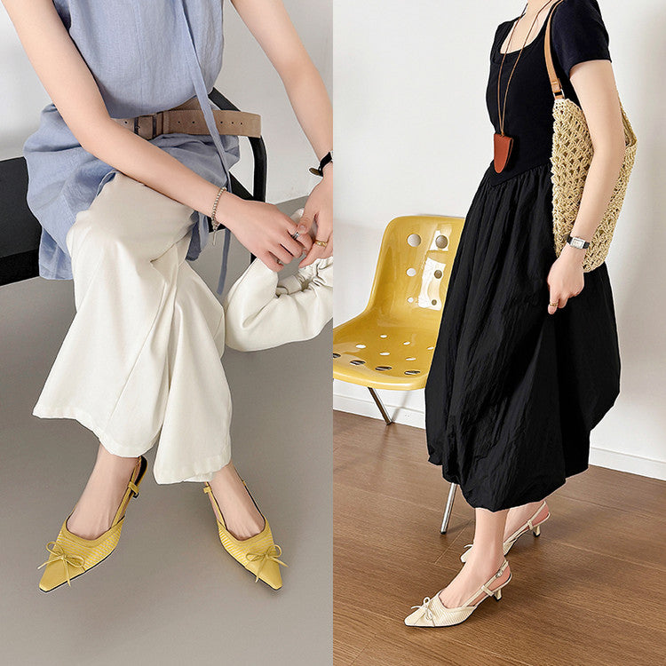 Karin Luna In Stock Spot Goods Braided Style Elegant Thin Heel Pointed Toe Closed-Toe Sandals