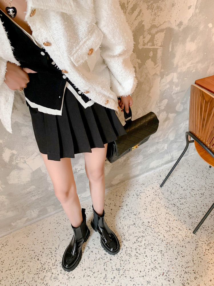 Karin Luna In Stock Spot Goods  Classic Embroidered Camellia Round Toe Thick Sole Chelsea Boots