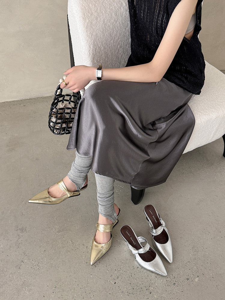 Karin Luna In Stock Spot Goods  Pointed Toe Irregular Heel Elegant Retro Strap Slippers