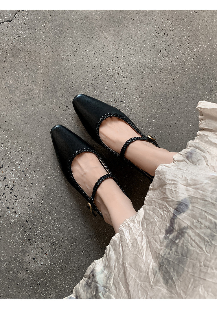 Karin Luna Braided Element Design Chunky Heel Square Toe Single Strap Shoes