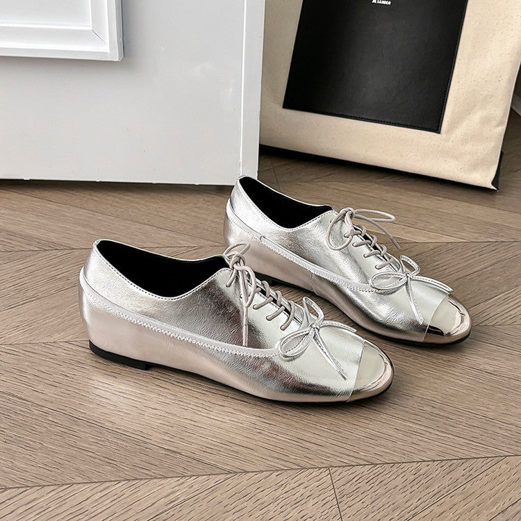 Karin Luna In Stock Spot Goods  Casual Lace-Up Metal Toe Bow Deep Mouth Single Shoes