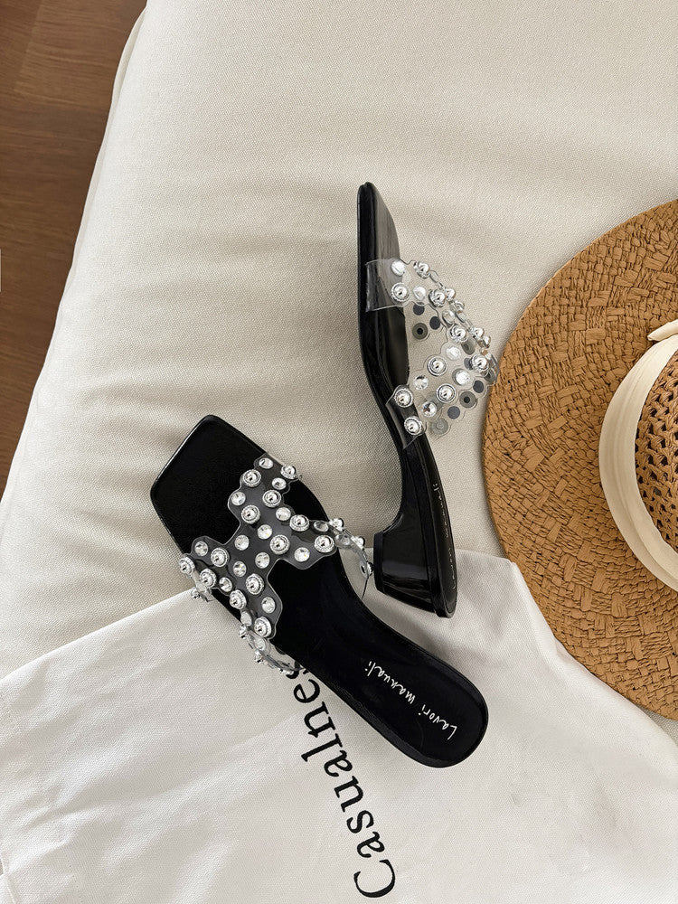 Karin Luna In Stock Spot Goods Classic versatile transparent sequin slippers