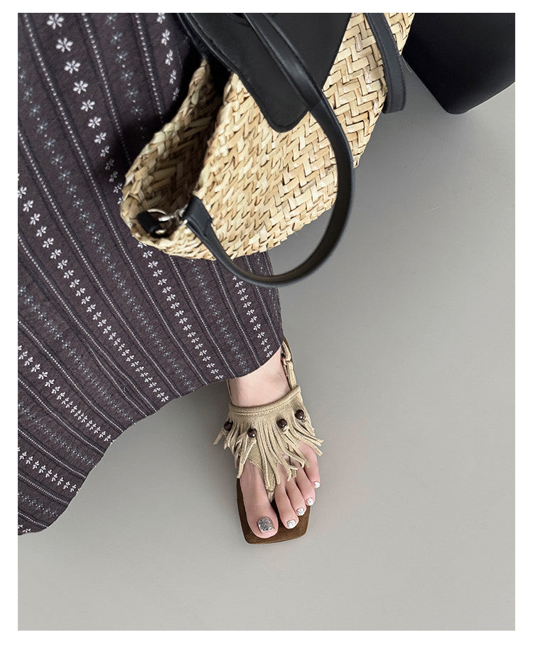 Karin Luna  Tassel Series~Spot Goods  In-stock Clip-toe Square Toe Sandals