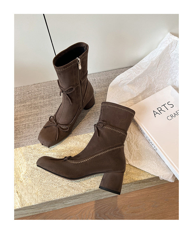 Karin Luna In Stock Spot Goods Hot-Selling Sweet Standard Bow Round-Toe Slim Short Boots