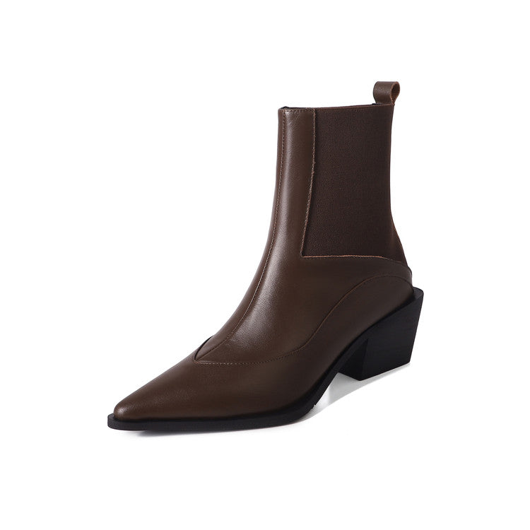 Karin Luna In Stock Spot Goods   Elegant Pointed Toe Chunky Heel Ankle Boots