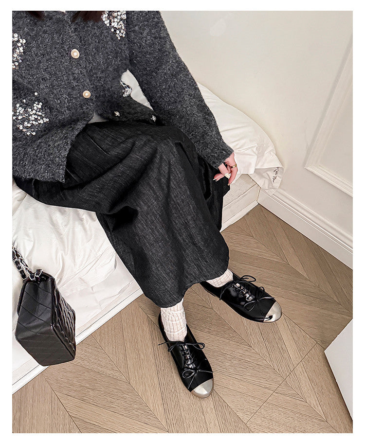 Karin Luna In Stock Spot Goods  Casual Lace-Up Metal Toe Bow Deep Mouth Single Shoes