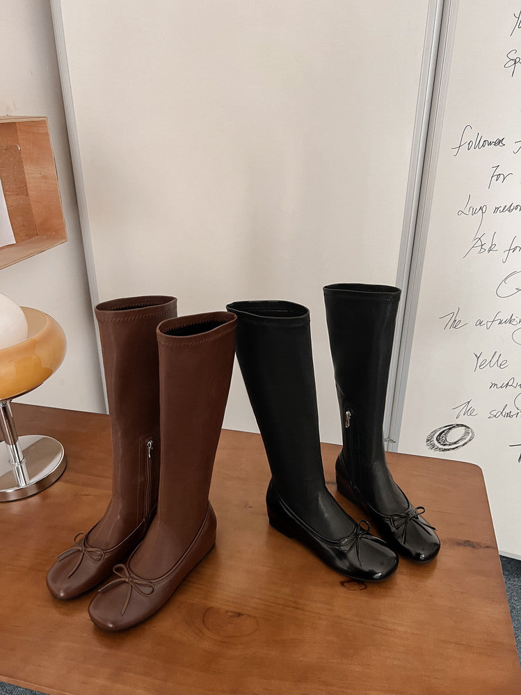 Karin Luna In Stock Spot Goods  Butterfly Knot Round Toe Hidden Heel Boots