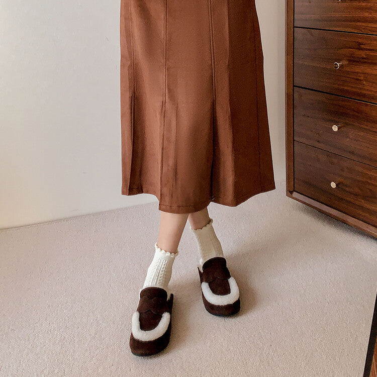 Karin Luna In Stock Look~This is such thick lamb wool Winter Atmosphere！Cowhide Leather Lamb Wool Round Toe Flat Sole Half Support！