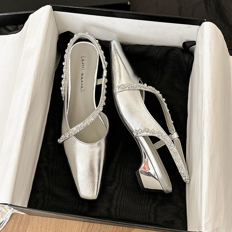 Karin Luna In Stock In Stock  Fresh Summer Vibes  Rhinestone Small Square Toe Elegant Closed-Toe Sandals