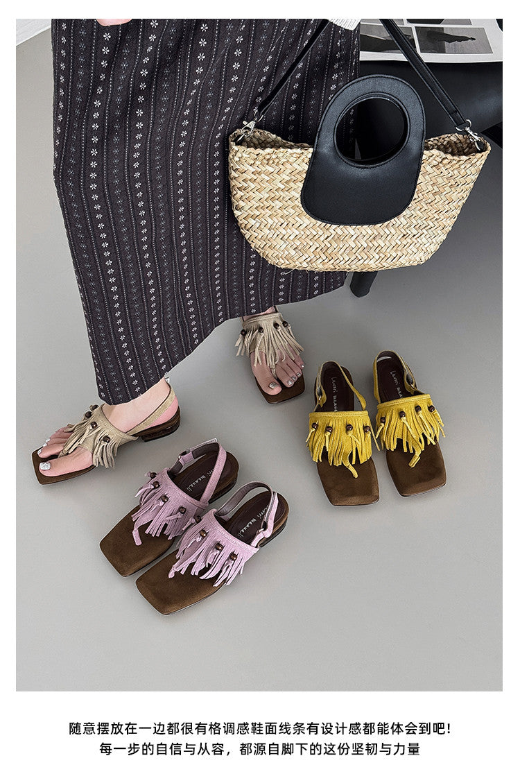 Karin Luna  Tassel Series~Spot Goods  In-stock Clip-toe Square Toe Sandals