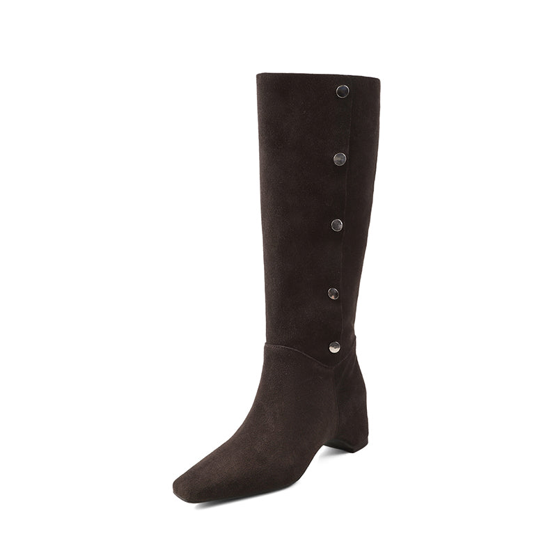 Karin Luna Bestseller Hot-Selling Hidden Buckle Lazy Style Square-Toe Height-Increasing Suede Western Boots